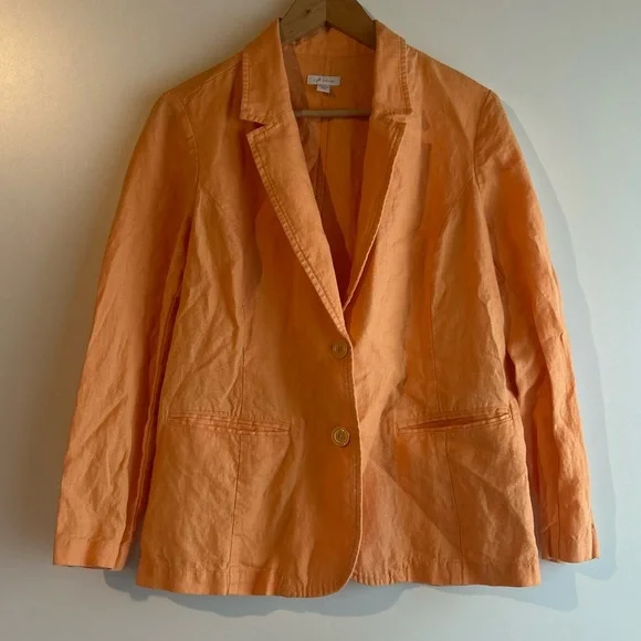 J. Jill Petites Love Linen Orange Blazer Size Medium - Picture 7 of 11